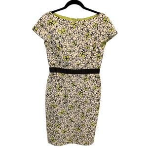 Talbots Cynthia Howie Green Black Butterfly Floral Cotton Sheath Dress Size 4